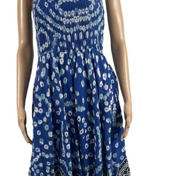Soft Surroundings Blue Mahini Maxi Ikat print handkerchief Dress Boho Medium - Picture 4 of 13